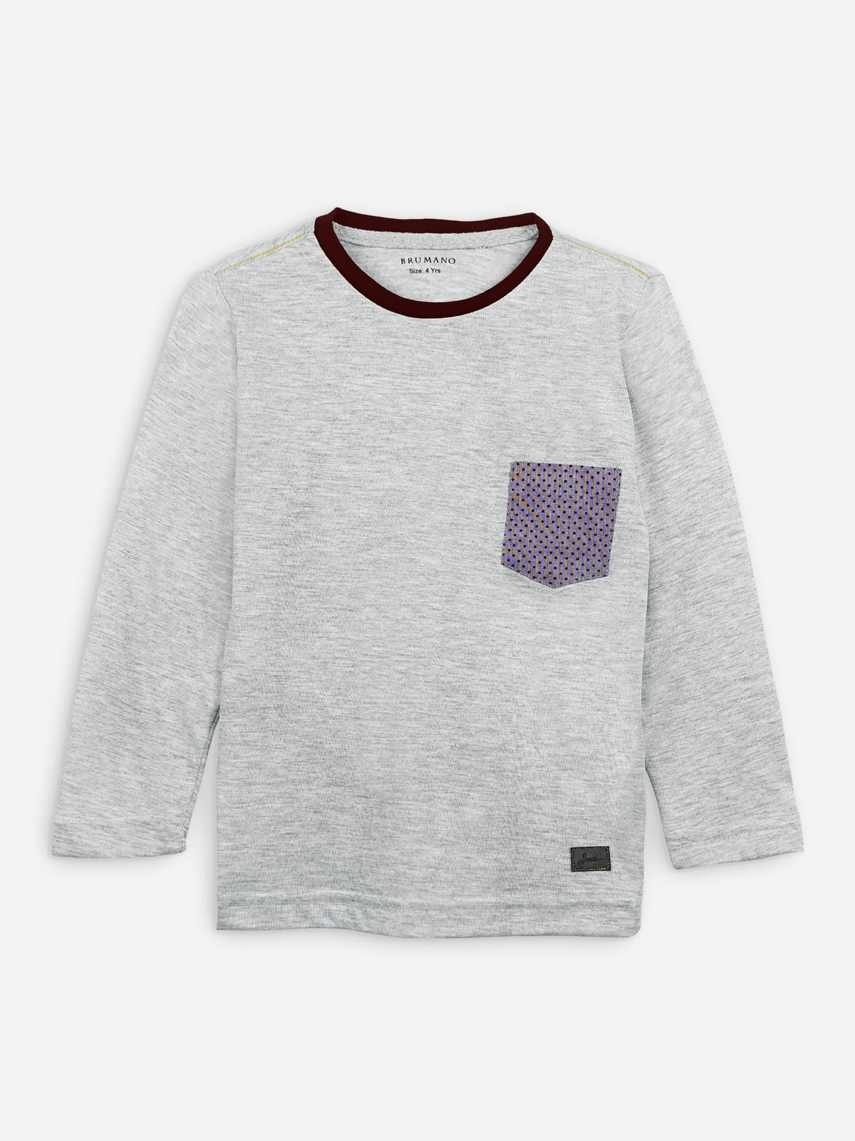 Grey Long Sleeve Casual T-Shirt With Pocket