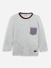 Grey Long Sleeve Casual T-Shirt With Pocket