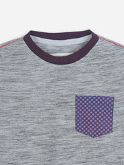 Grey Melange Long Sleeve Casual T-Shirt With Pocket