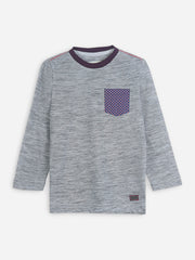 Grey Melange Long Sleeve Casual T-Shirt With Pocket