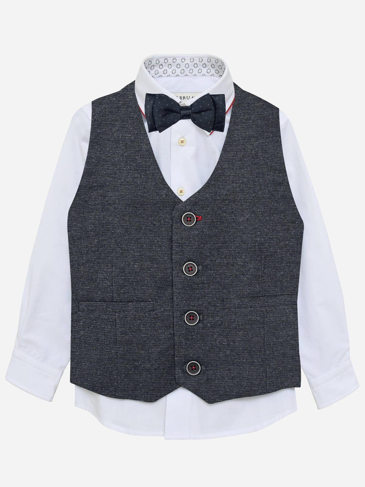 Grey Micro Checkered Suit Vest With Bow