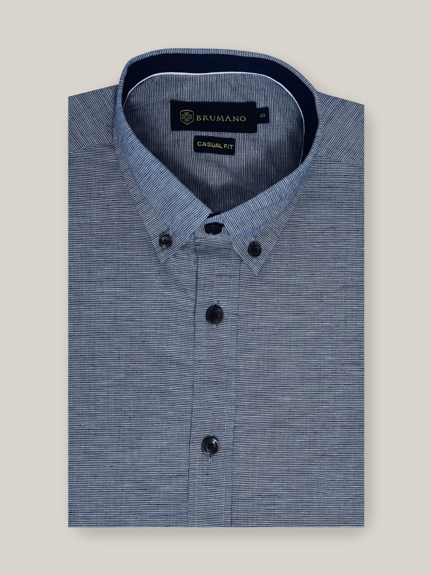 Grey Micro Houndstooth Button Down Shirt With Elbow Patch