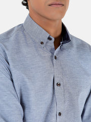 Grey Micro Houndstooth Button Down Shirt With Elbow Patch