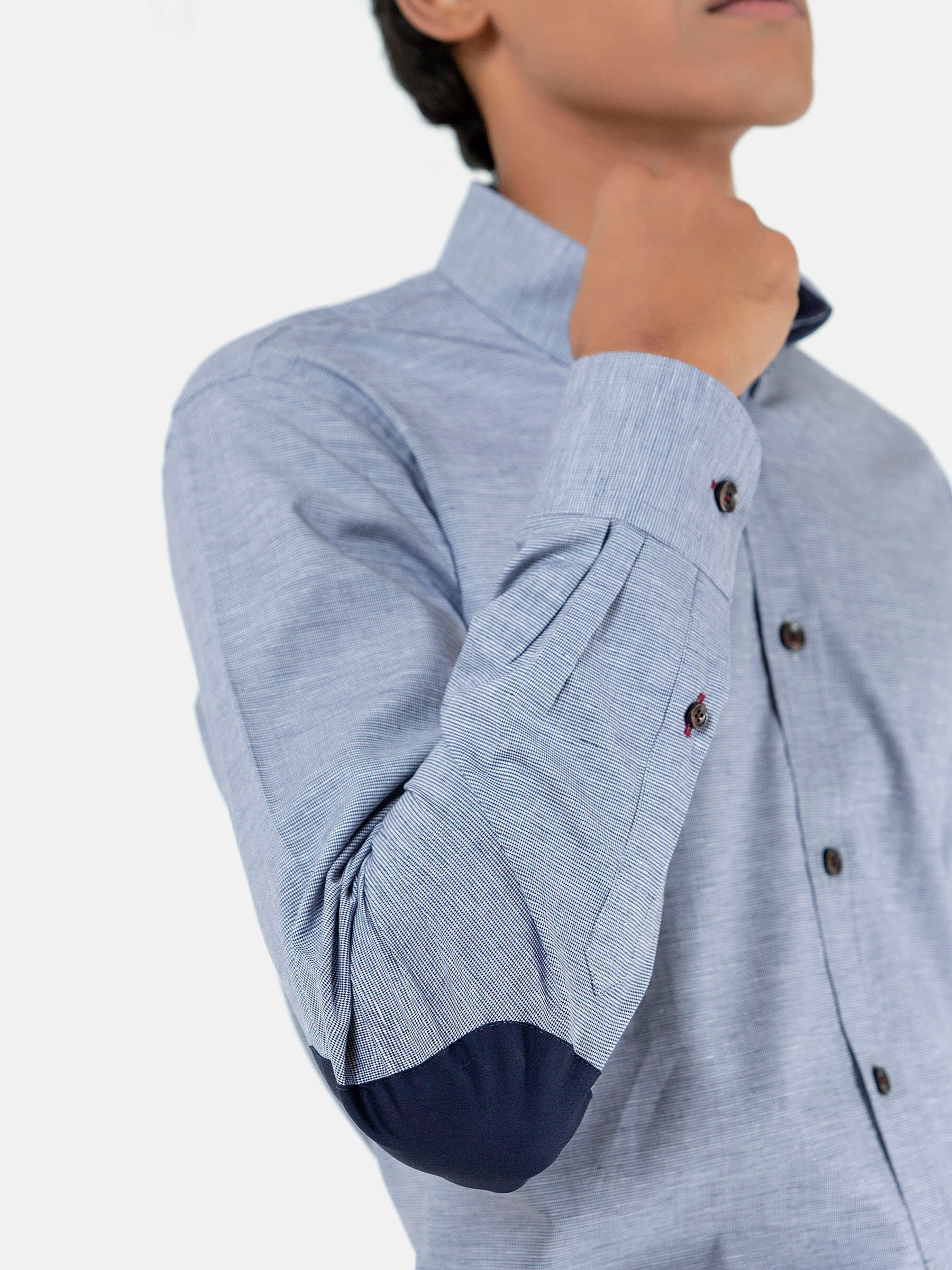 Grey Micro Houndstooth Button Down Shirt With Elbow Patch
