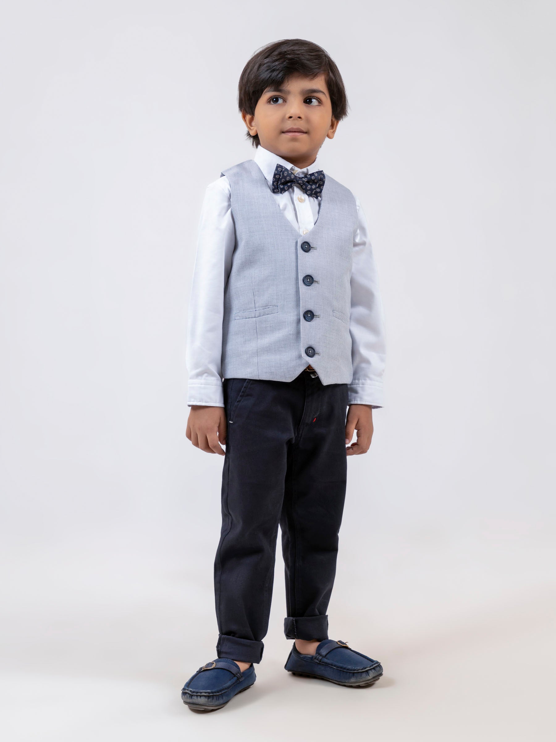 Grey Micro Houndstooth Suit Vest With Bow