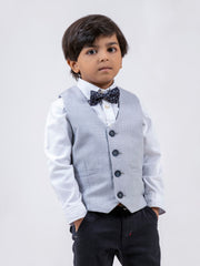 Grey Micro Houndstooth Suit Vest With Bow