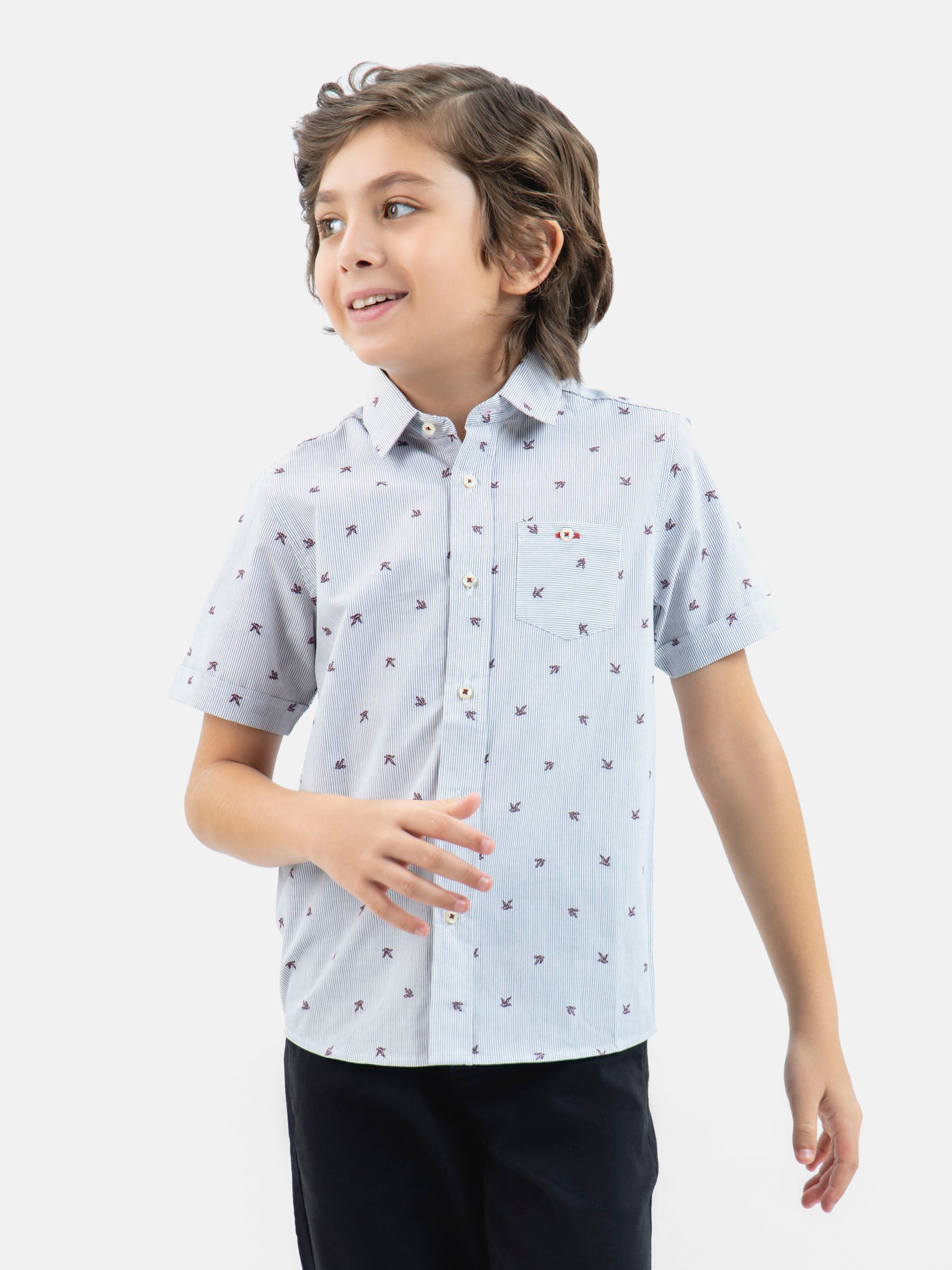 Grey Motif Printed Half Sleeve Casual Shirt
