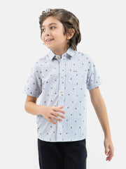 Grey Motif Printed Half Sleeve Casual Shirt