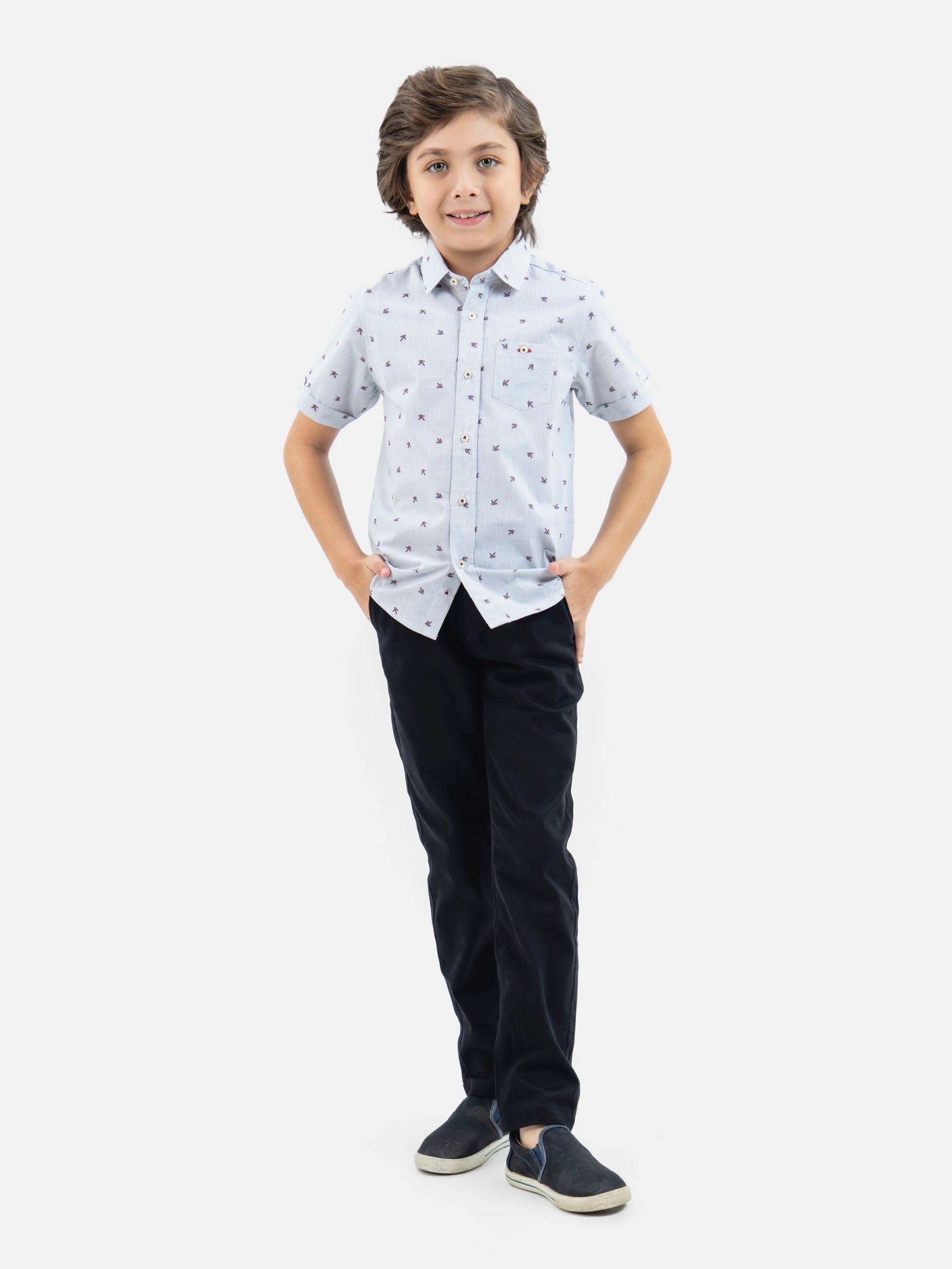 Grey Motif Printed Half Sleeve Casual Shirt