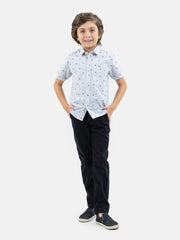 Grey Motif Printed Half Sleeve Casual Shirt