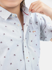 Grey Motif Printed Half Sleeve Casual Shirt