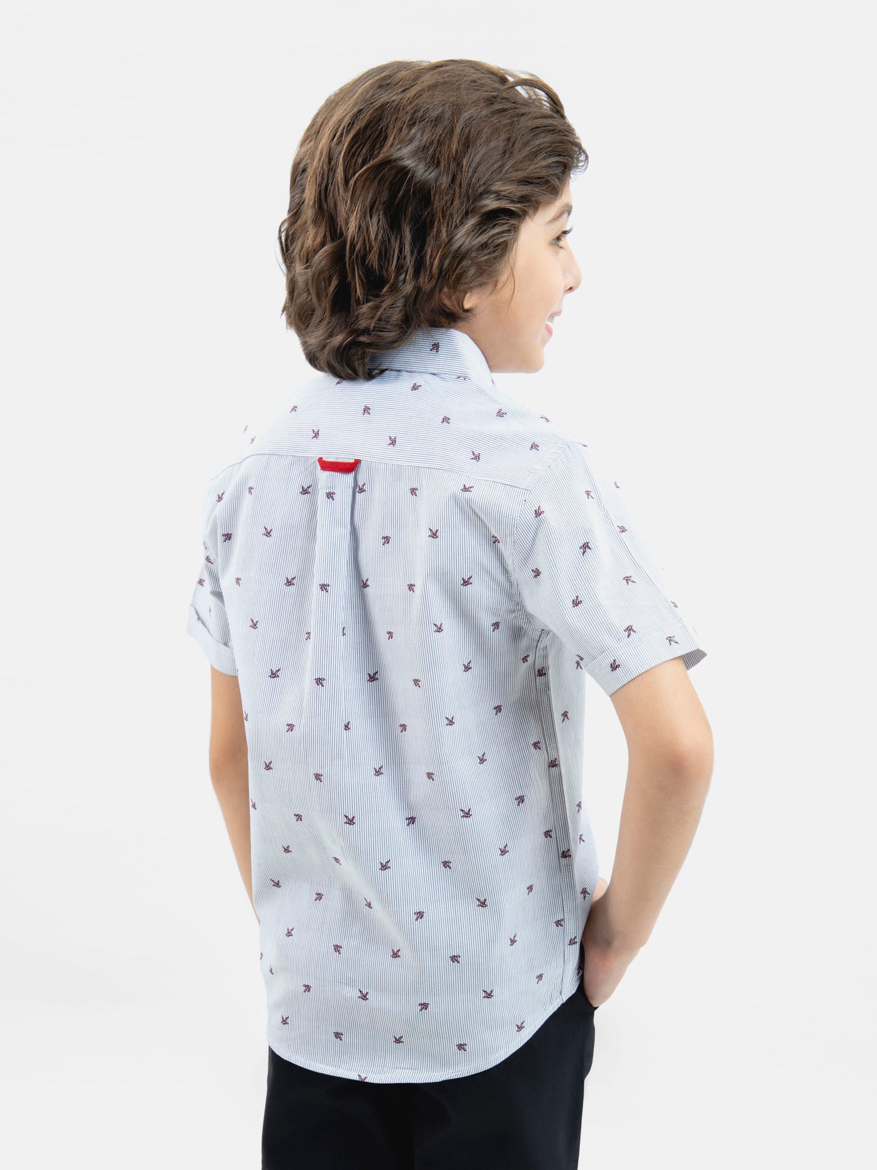 Grey Motif Printed Half Sleeve Casual Shirt