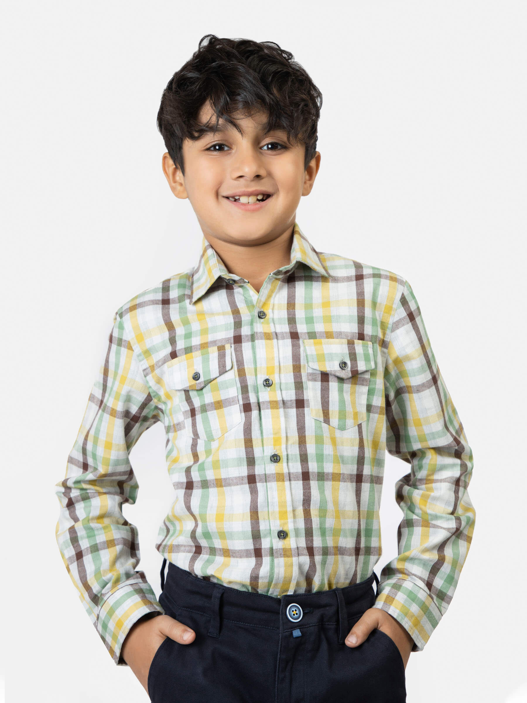 Grey Multi Color Corduroy Checked Casual Shirt