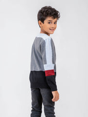 Grey Multi Color Crew Neck Casual Jumper