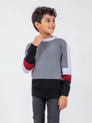 Grey Multi Color Crew Neck Casual Jumper