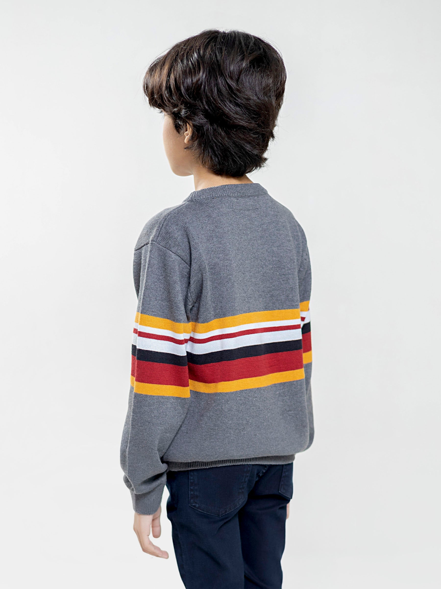 Grey Multi Color Striped Casual Jumper