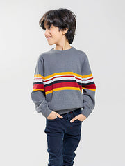 Grey Multi Color Striped Casual Jumper