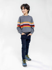 Grey Multi Color Striped Casual Jumper