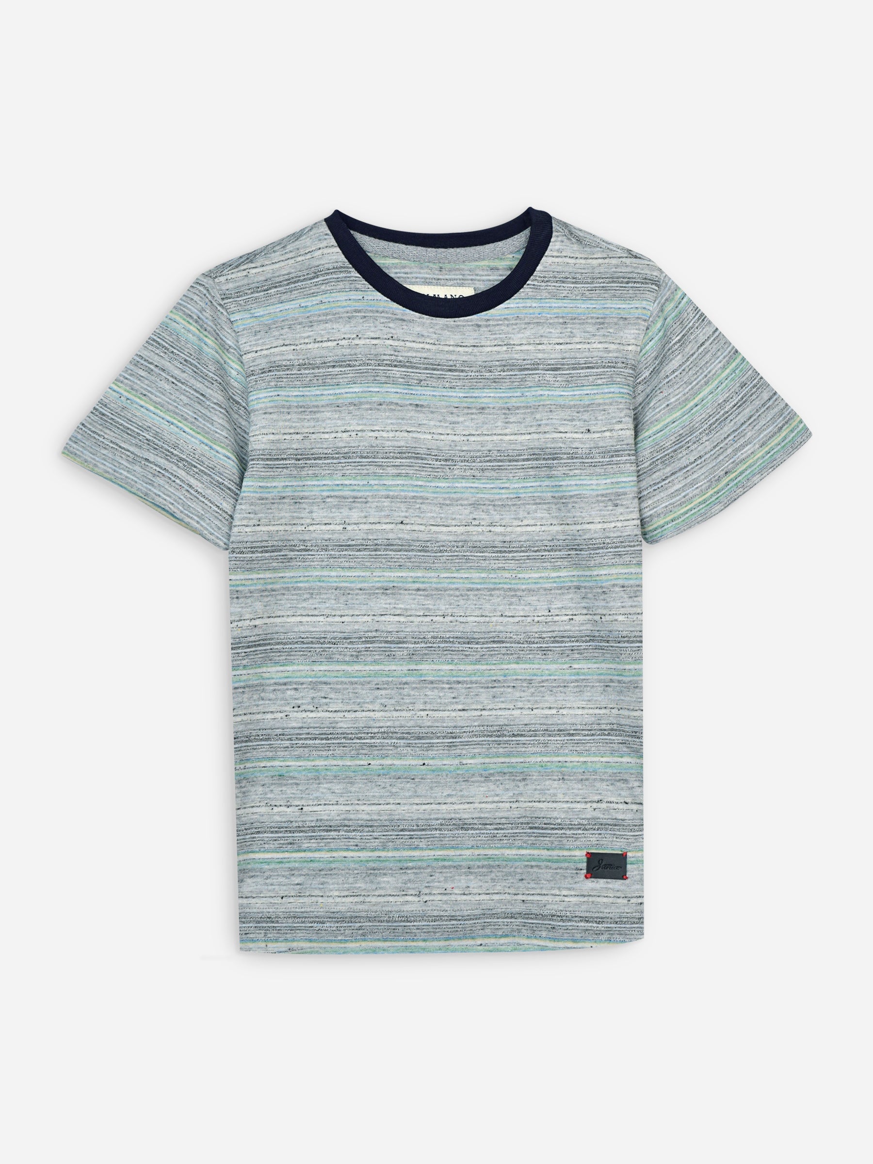 Grey Multi Color Striped Csual T-Shirt