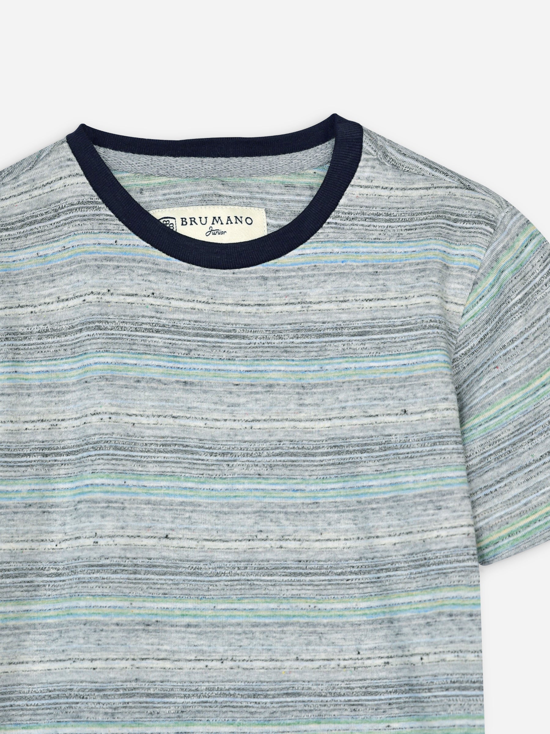 Grey Multi Color Striped Csual T-Shirt