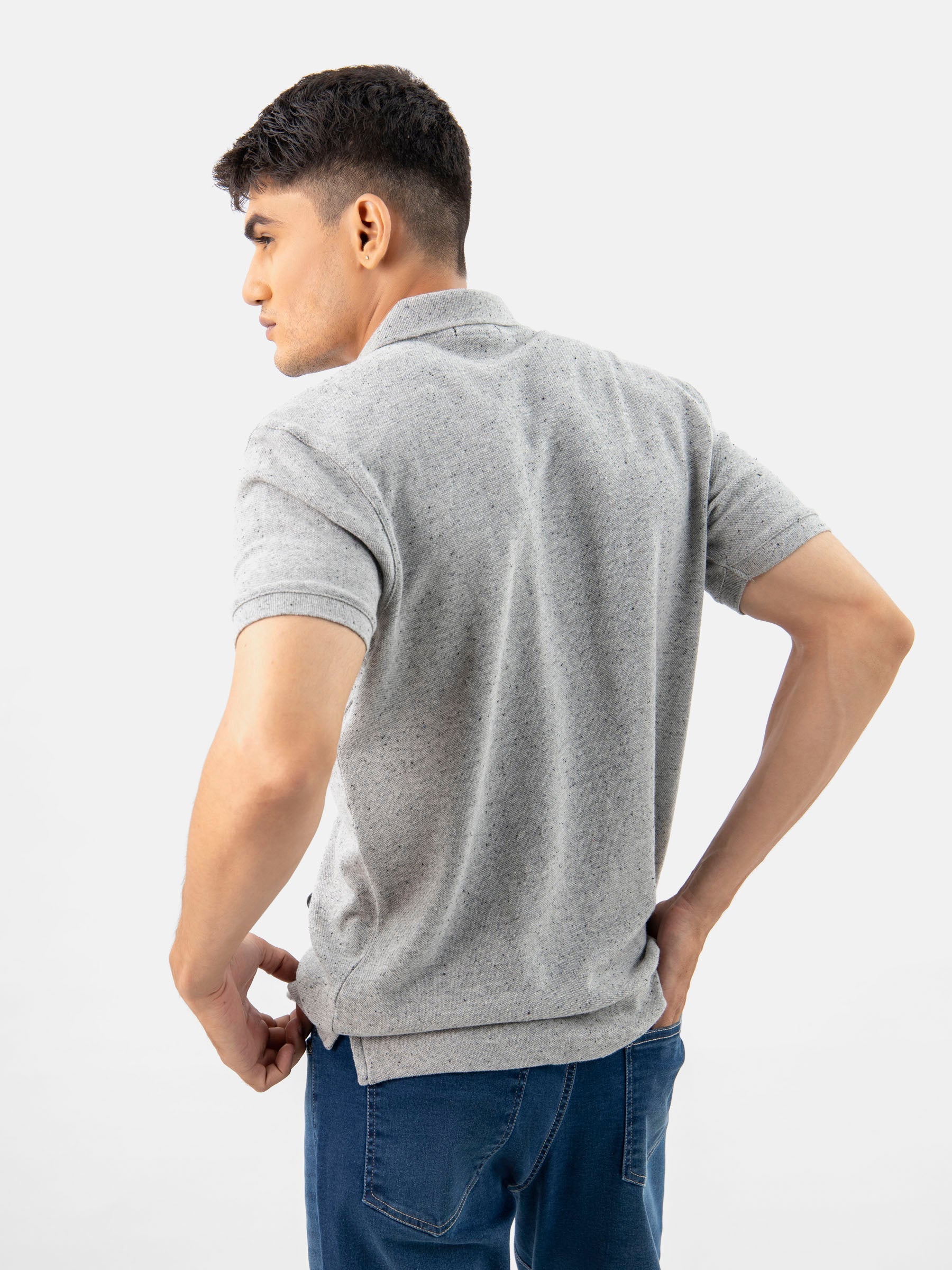 Grey Neppy Cotton Basic Polo