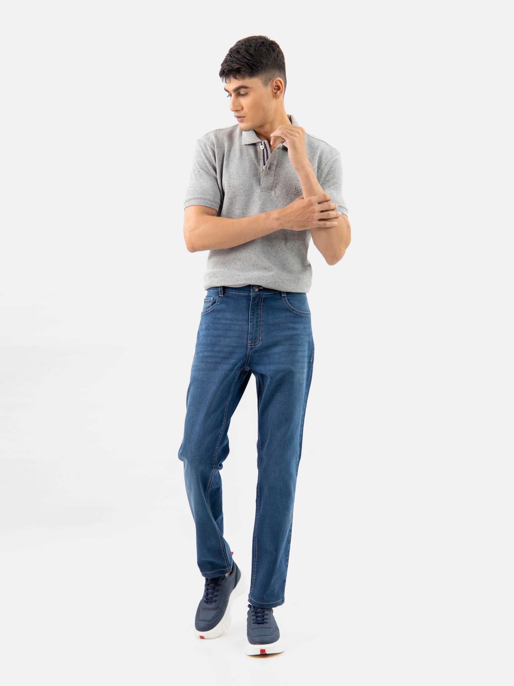 Grey Neppy Cotton Basic Polo
