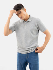 Grey Neppy Cotton Basic Polo
