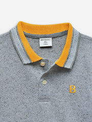 Grey Neppy Pique Polo With Yellow Collar