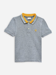 Grey Neppy Pique Polo With Yellow Collar