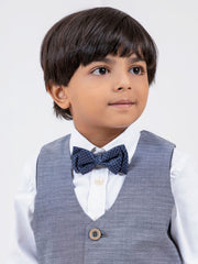 Grey Patterned Suit Vest With Bow