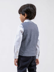 Grey Patterned Suit Vest With Bow