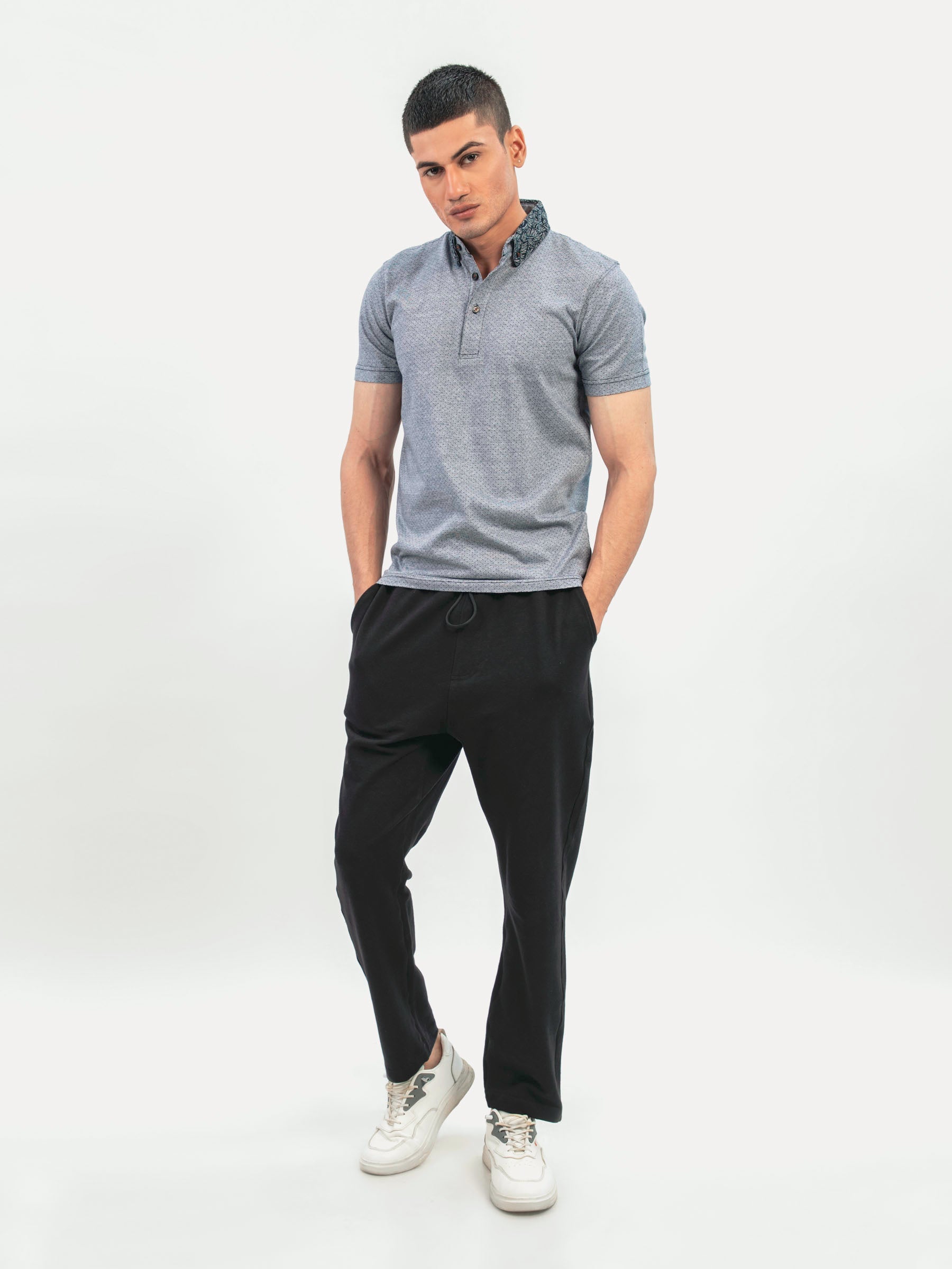 Grey Polka Dot Mercerized Polo Shirt