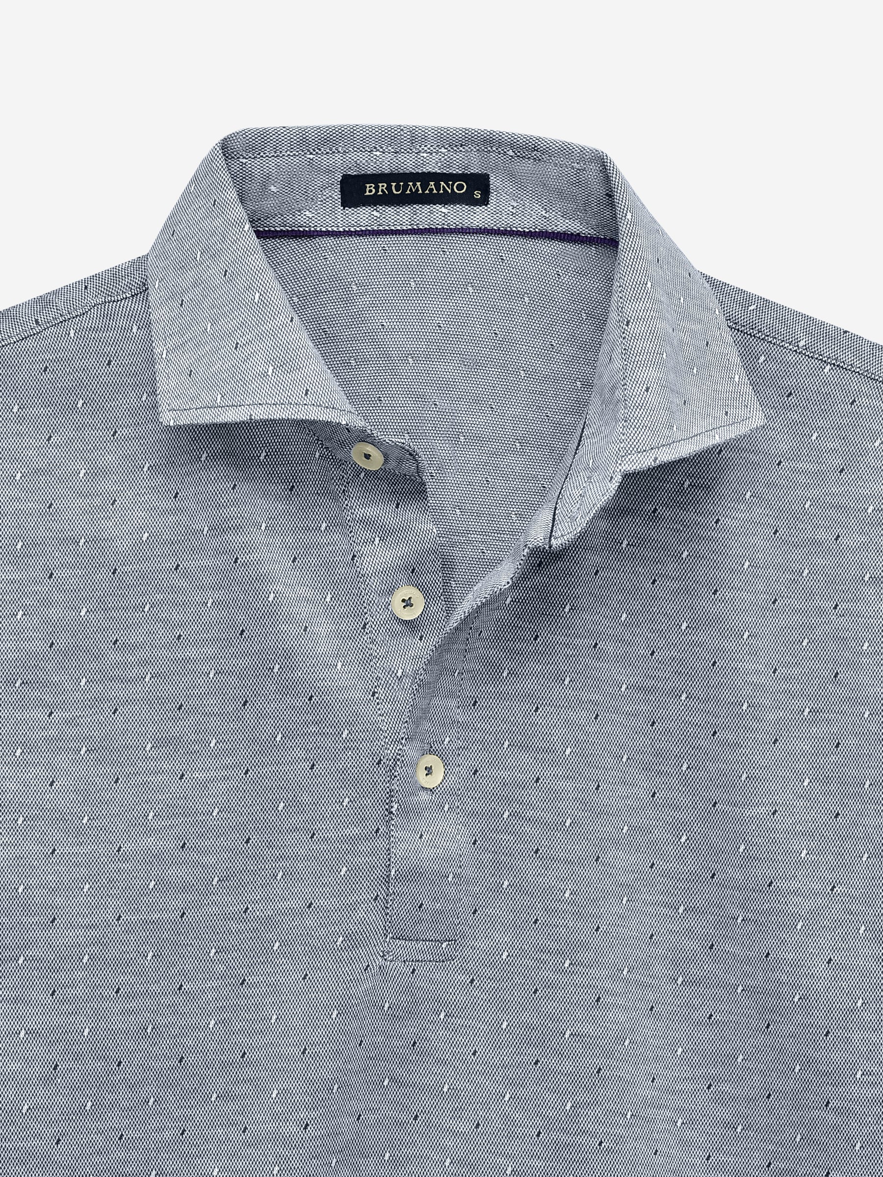 Grey Polka Dot Mercerized Polo With Cutaway Collar