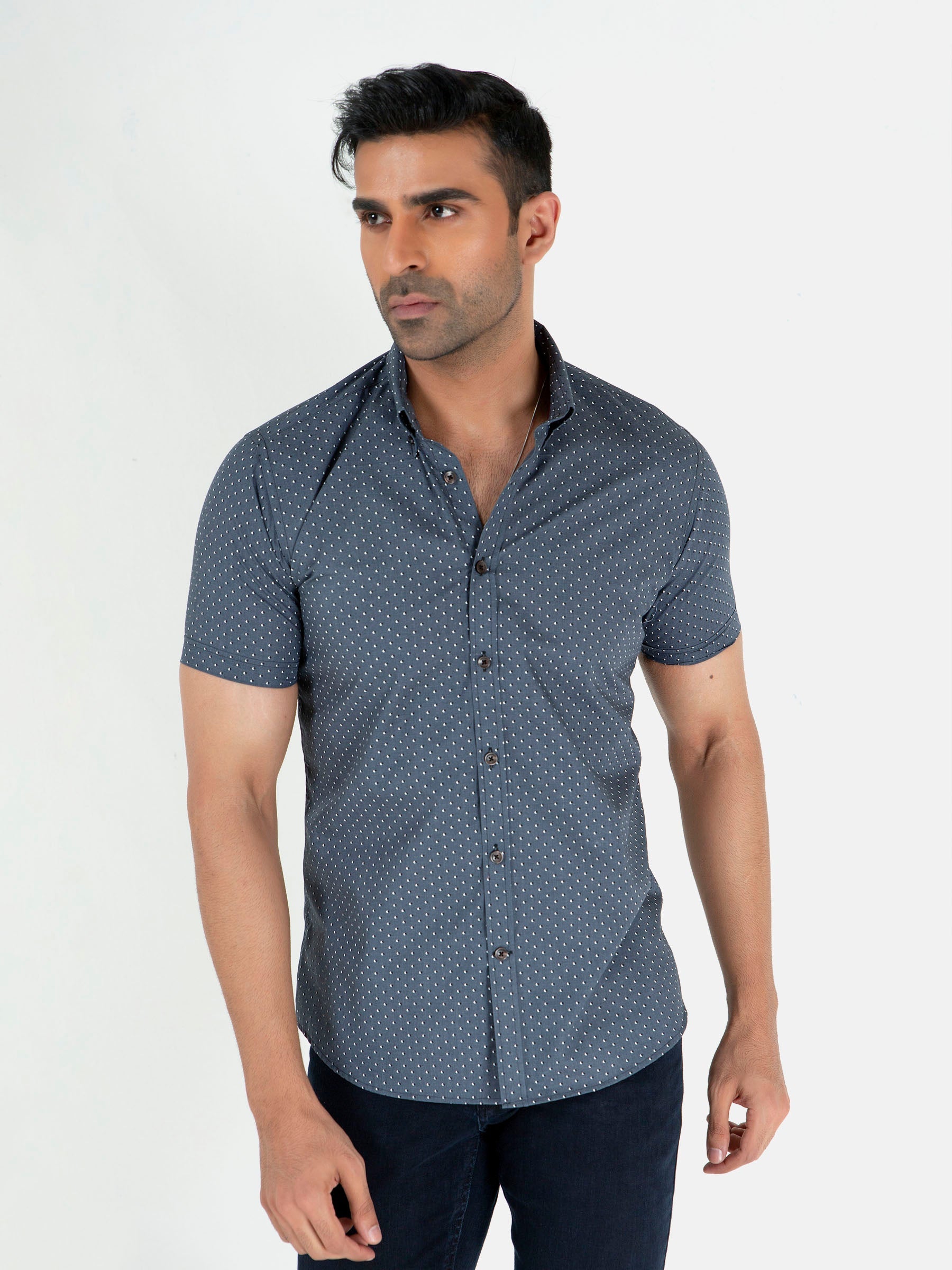 Grey Printed Half Sleeve Casual Shirt