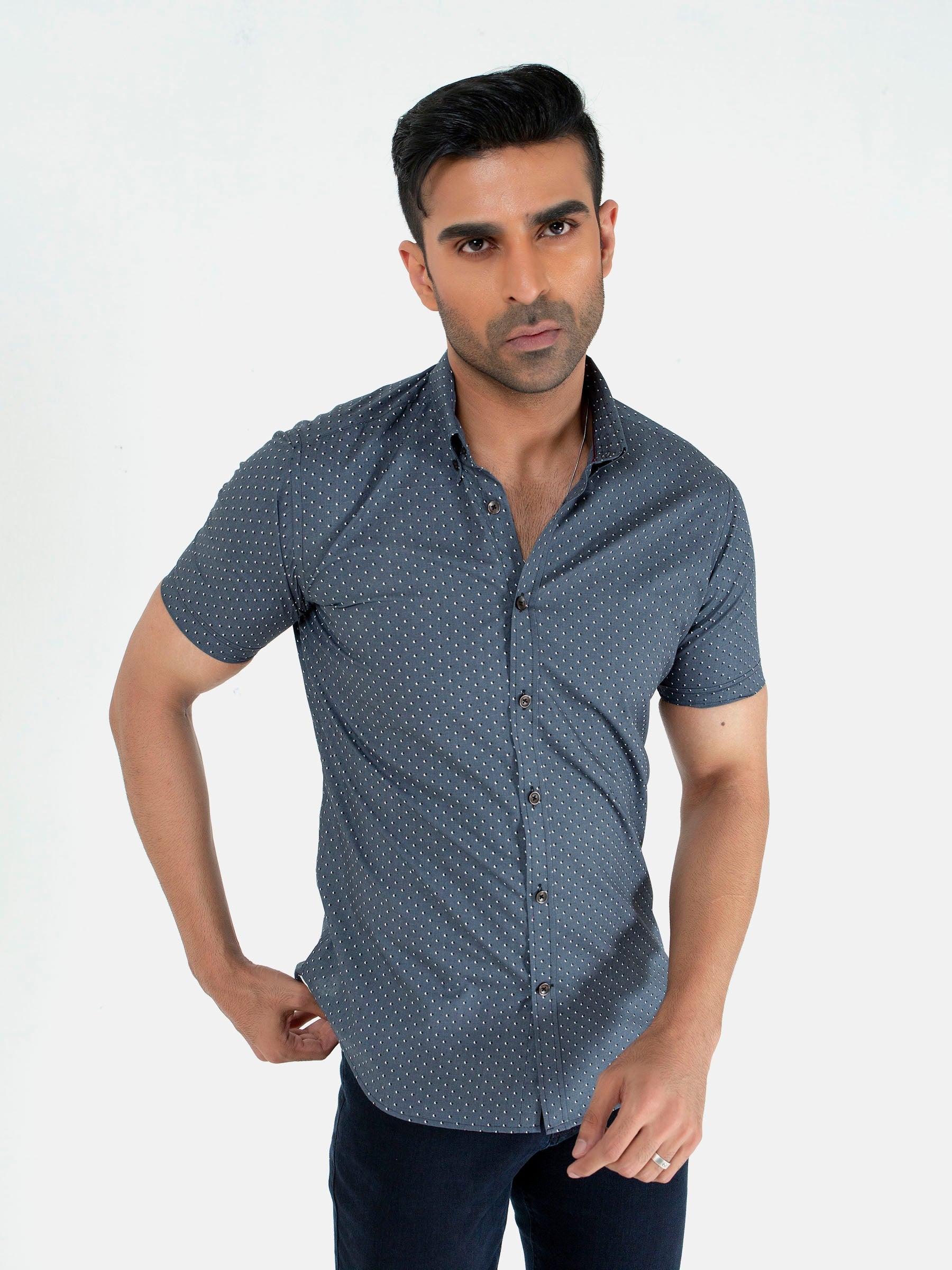 Grey Printed Half Sleeve Casual Shirt