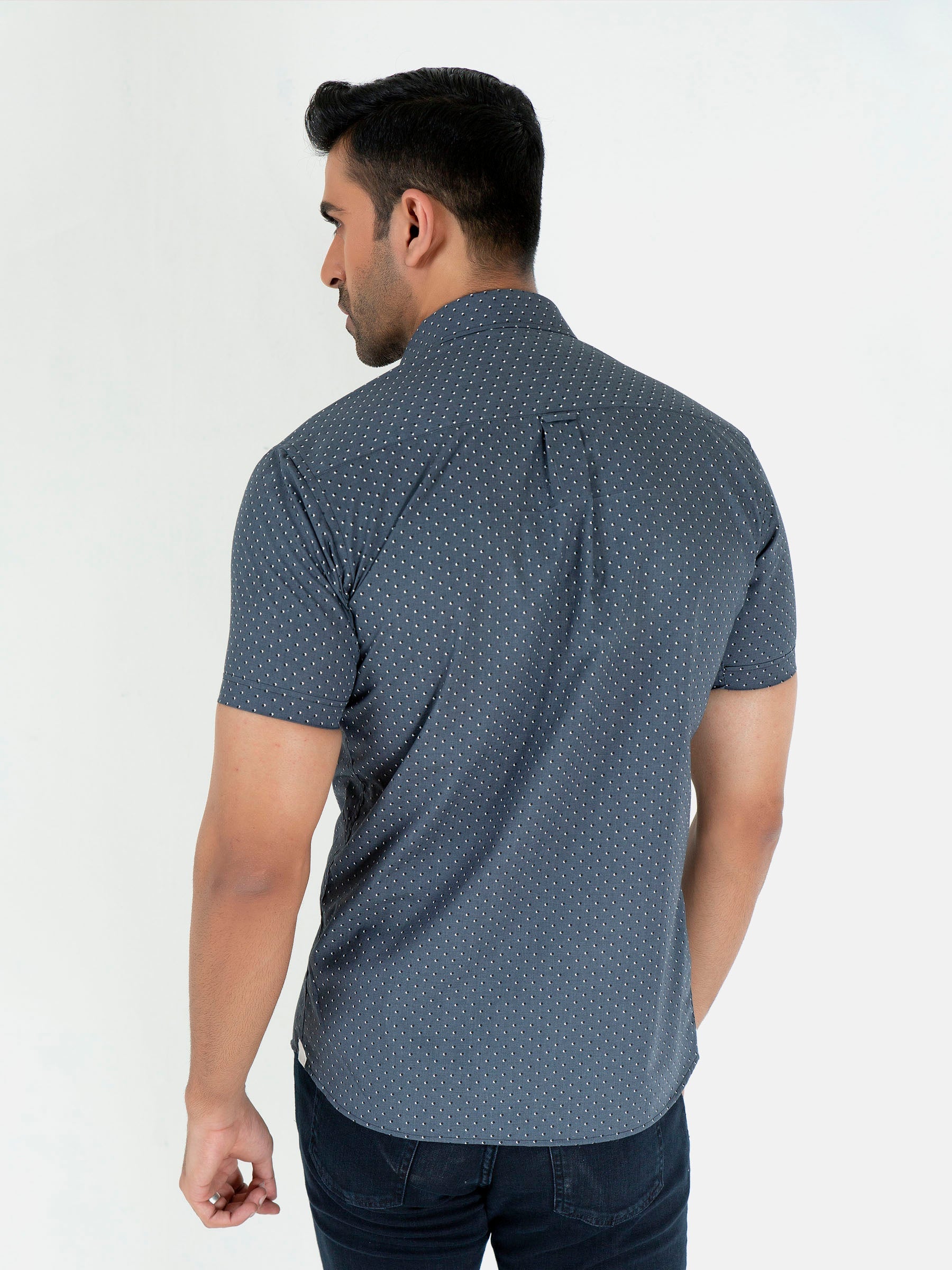 Grey Printed Half Sleeve Casual Shirt