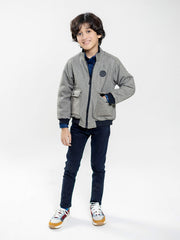 Grey Quilted Casual Jacket With Cashmere Pockets