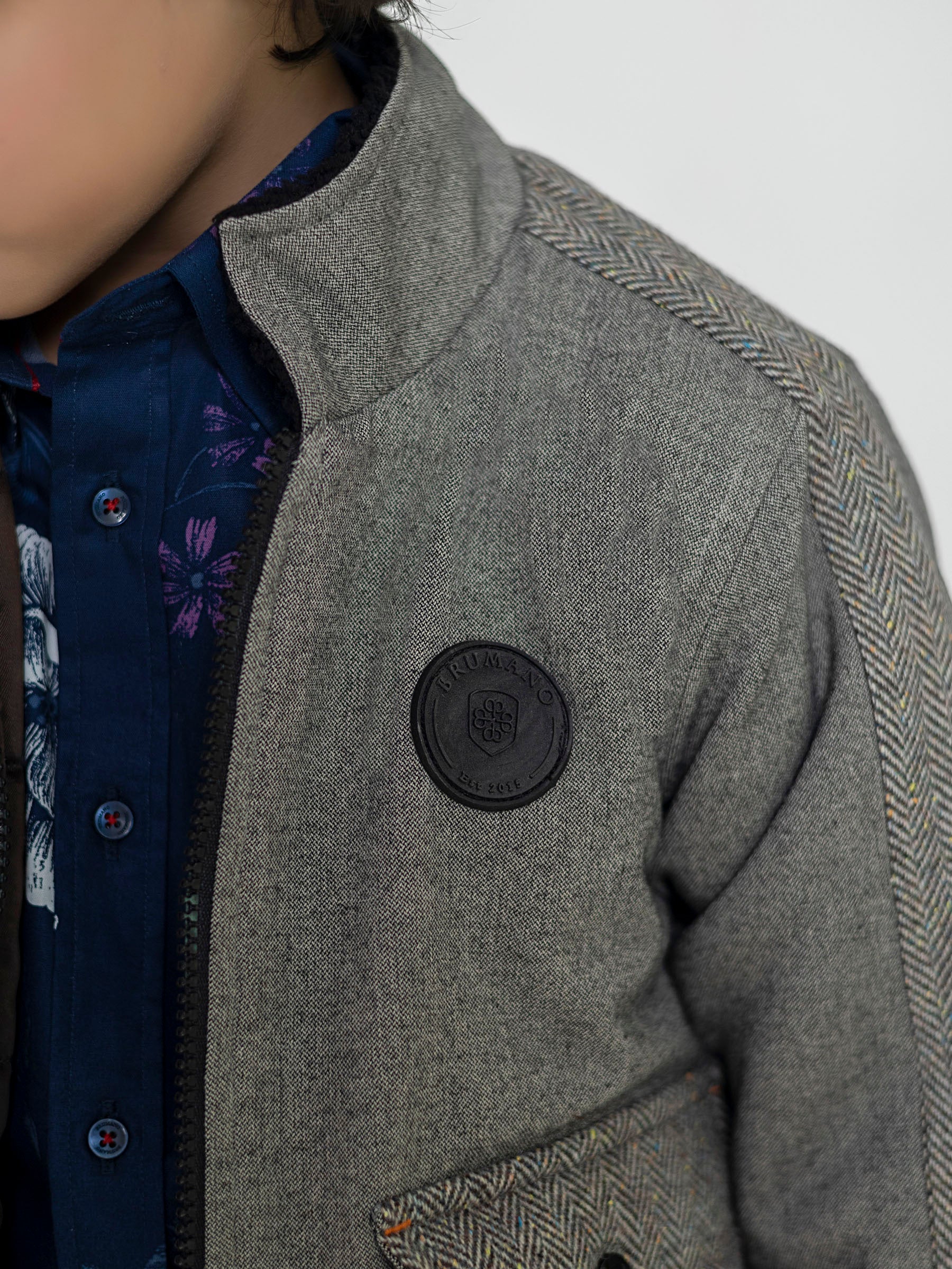 Grey Quilted Casual Jacket With Cashmere Pockets
