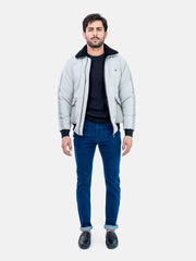 Grey Sherpa Collar Aviator Jacket With Cashmere Pockets