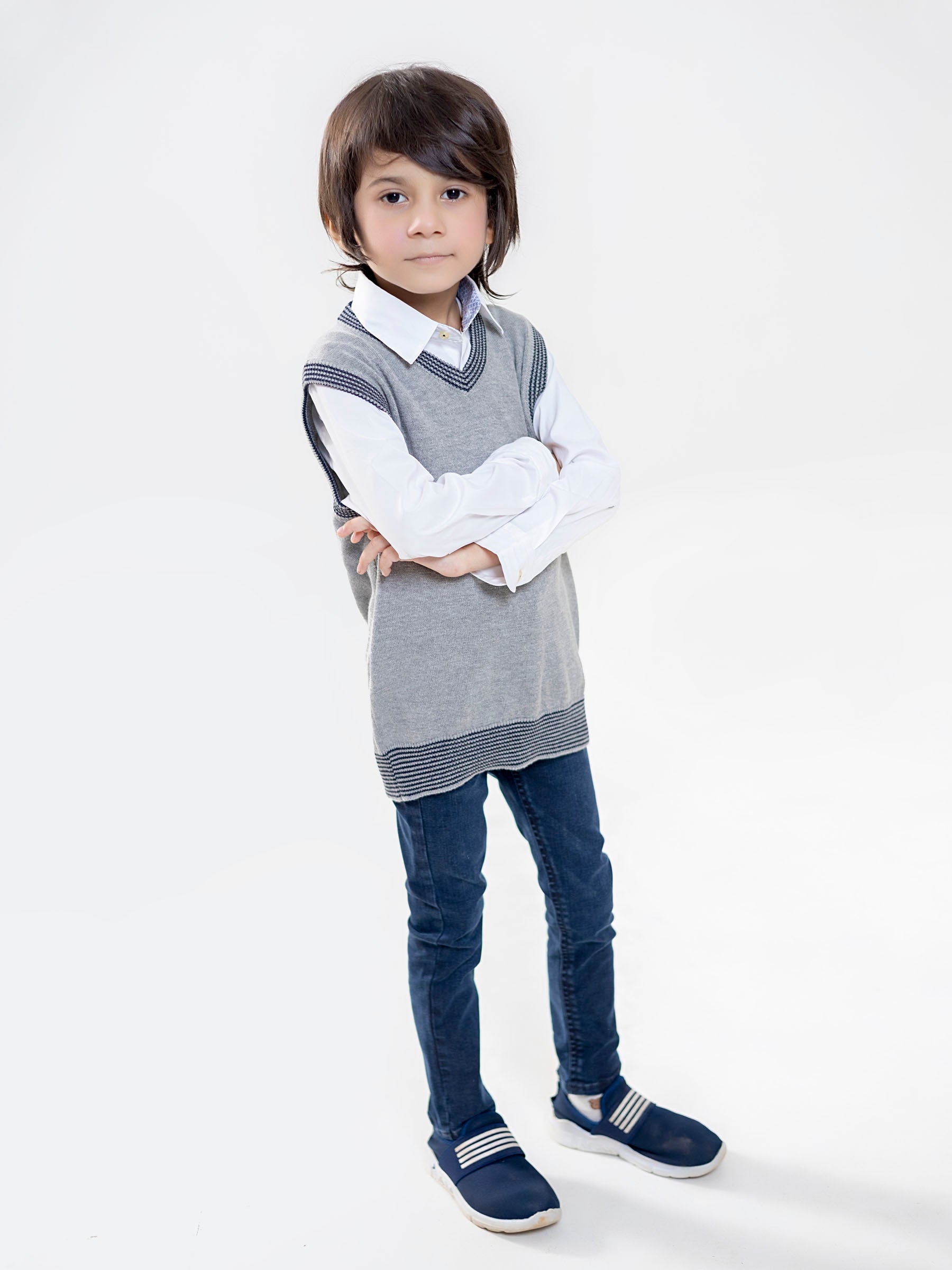 Grey Sleeveless Casual Sweater