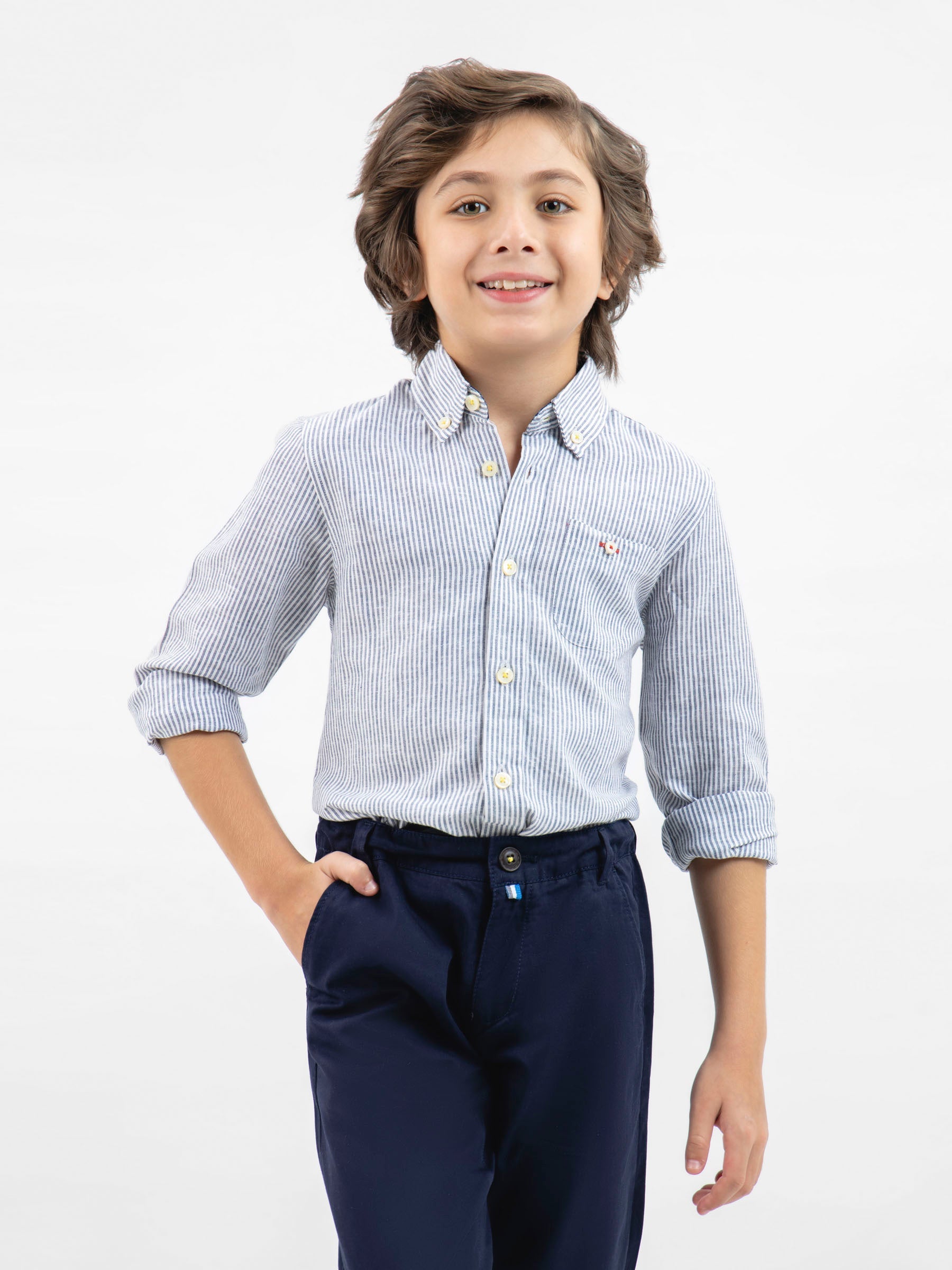 Grey Striped Button Down Casual Shirt
