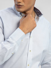 Grey Striped Button Down Shirt With Detailing