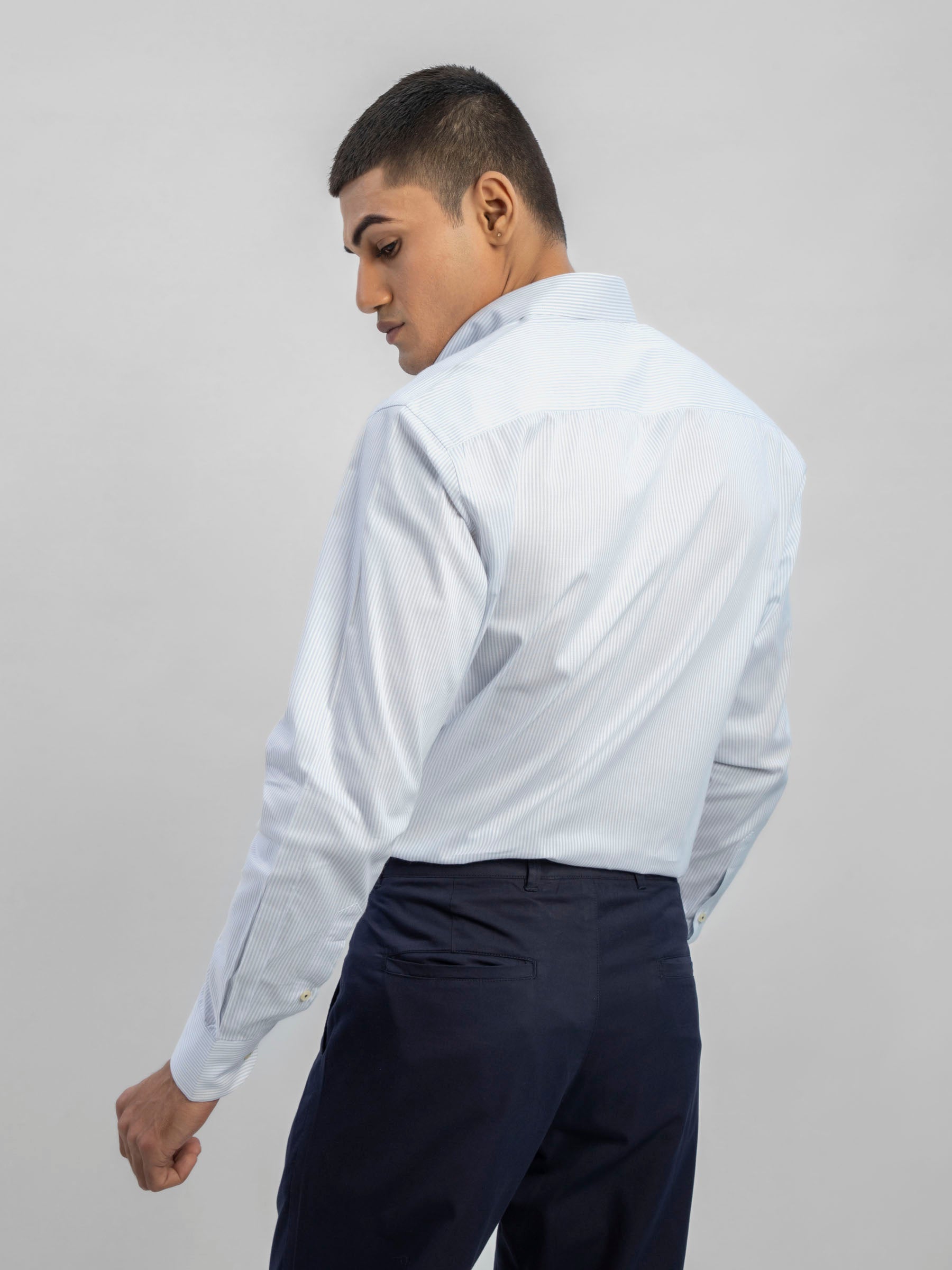 Grey Striped Button Down Shirt With Detailing
