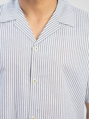 Grey Striped Half Sleeve Cuban Collar Shirt