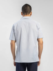 Grey Striped Half Sleeve Cuban Collar Shirt