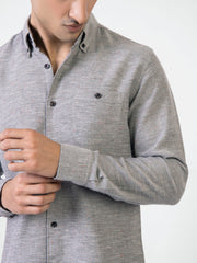 Grey Structured Dobby Shirt With Multi Color Neps