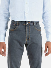 Grey Washed Slim Fit Denim Jeans With Orange Detailing