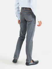 Grey Washed Slim Fit Denim Jeans With Orange Detailing