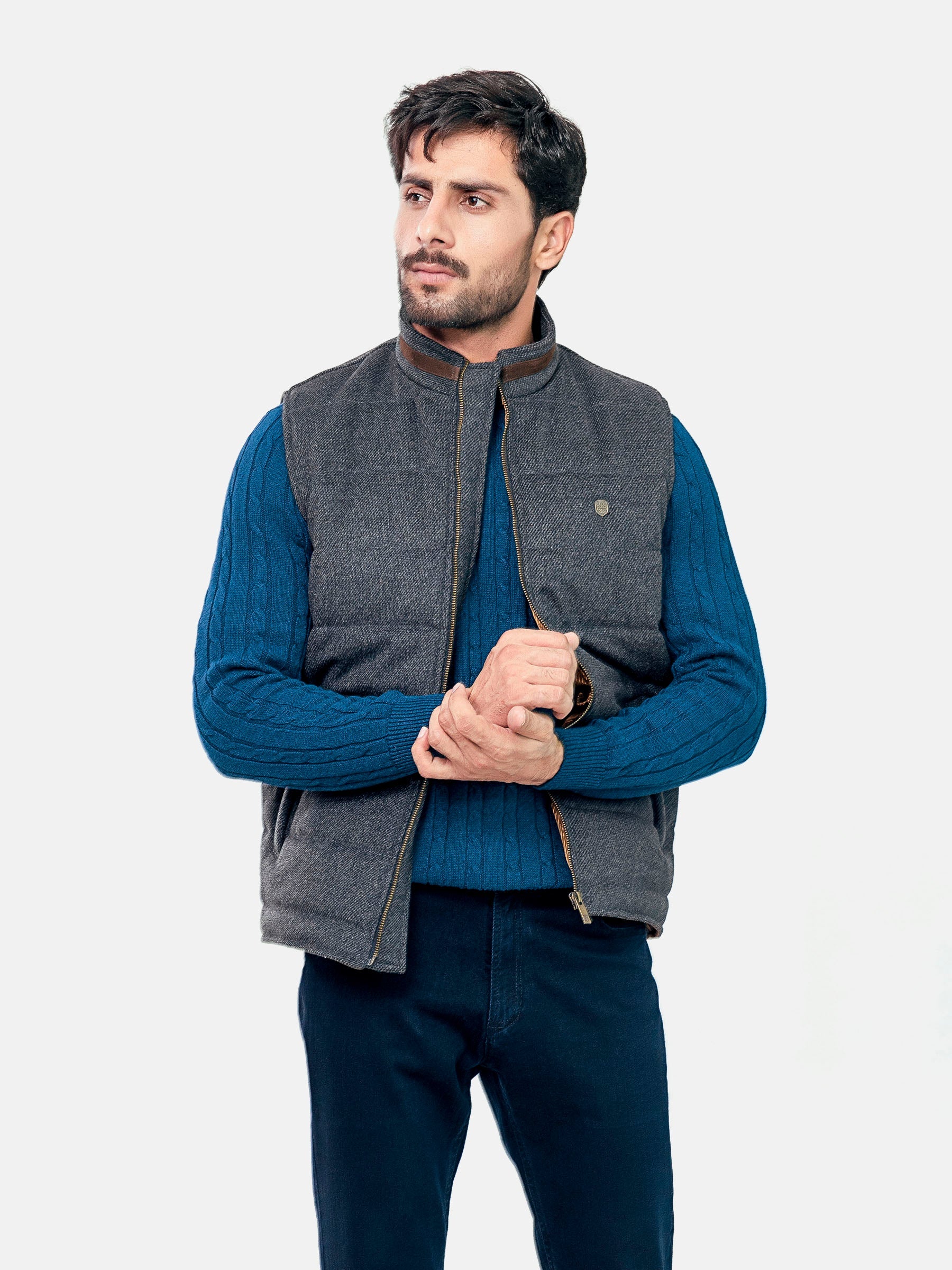 Grey Wool Structured Sleeveless Quilted Jacket