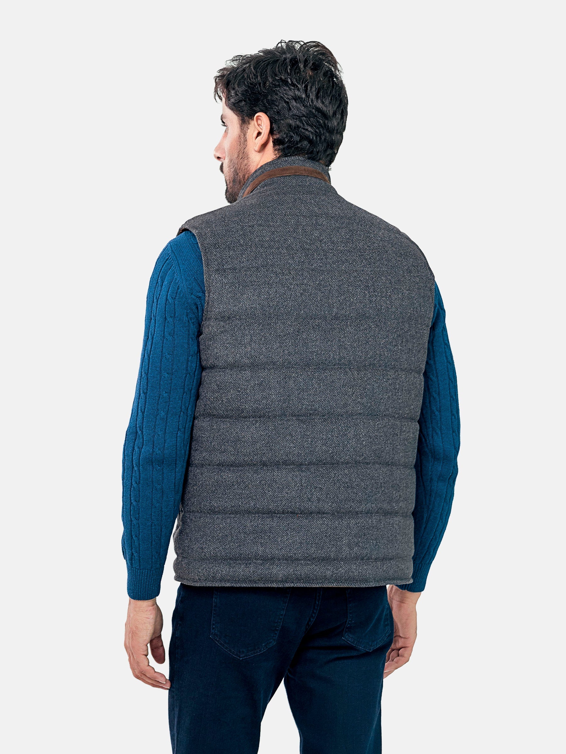 Grey Wool Structured Sleeveless Quilted Jacket